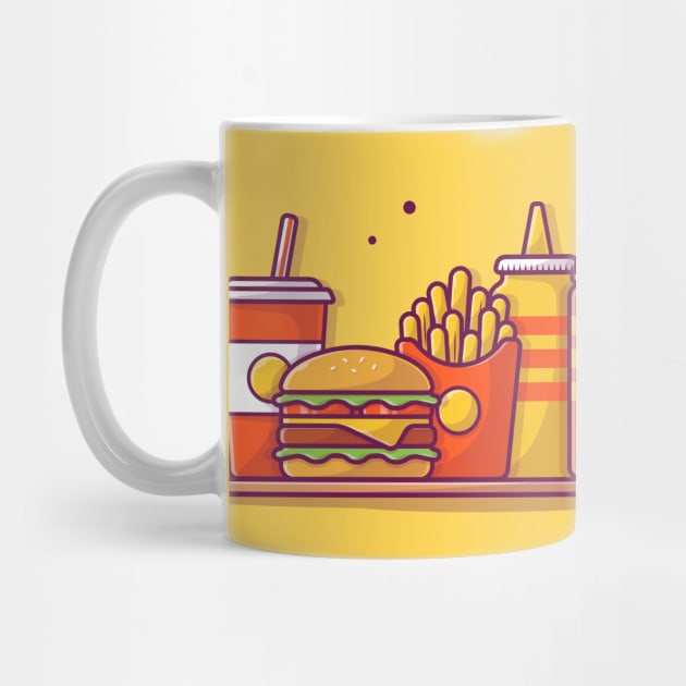 Burger, French fries And Soft Drink With Mustard And Sauce Cartoon by Catalyst Labs